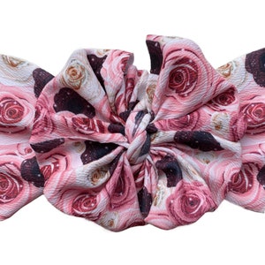 Glitter Roses messy bow head wrap, messy bow headband, messy bow, mini messy bow, messy bow head wrap, messy head wrap