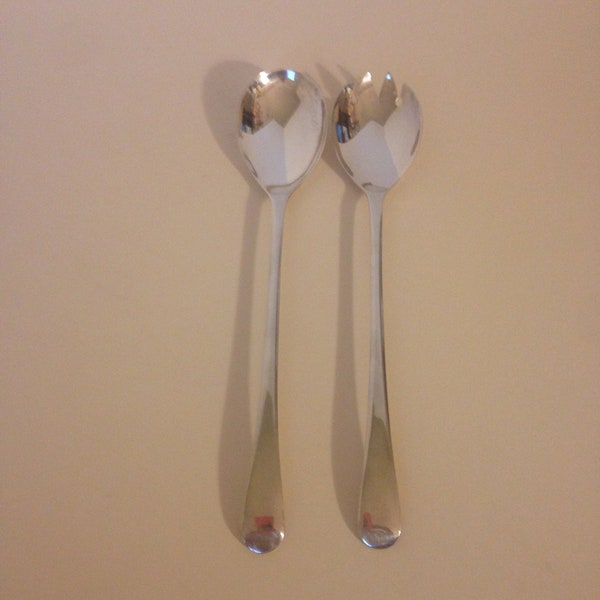 Silverplate Salad Servers, Large Spoon and Fork Serving Utensils, EPNS Sheffield England, EL Crown Mark