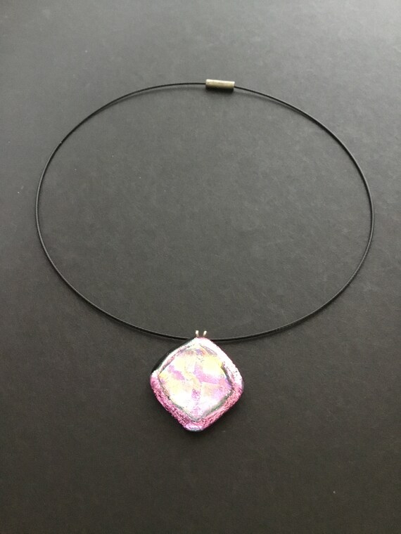 Dichroic Glass Necklace, Hidden Cross Pendant, Ar… - image 2