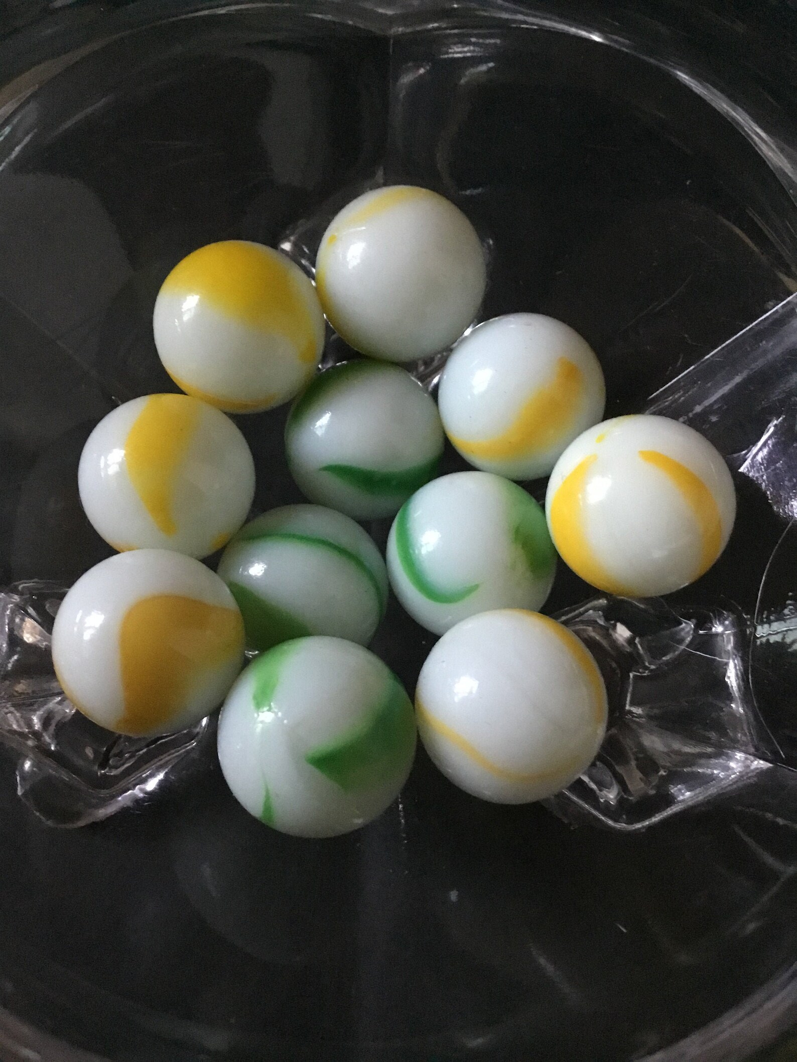 Vintage Toy Marbles, Onecolor on Opaque White, Lot of 11, Yellow and