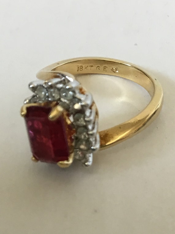 Vintage Ruby Red Cocktail Ring, Size 5 1/2, Faux … - image 4