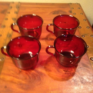 Vintage Arcoroc/Luminarc Set of 4, Ruby Red Punch Cups, Coffee Cups or Teacups 1970&#39;s Made in France