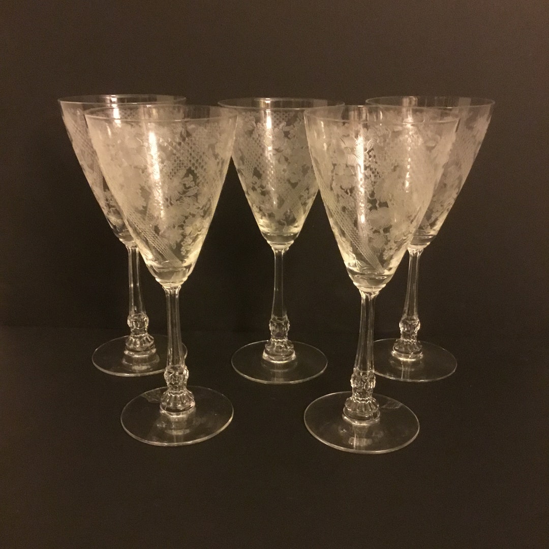 Heisey Clear Round Wine Glasses - Set of 5