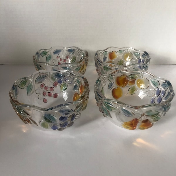 Mikasa 5" Fruit or Dessert Bowls, Set of 4, Garden Harvest Pattern, Embossed Colored Fruit, No Trim, Cherries Plums Pears Peaches