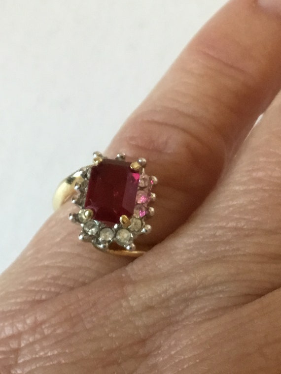 Vintage Ruby Red Cocktail Ring, Size 5 1/2, Faux … - image 1