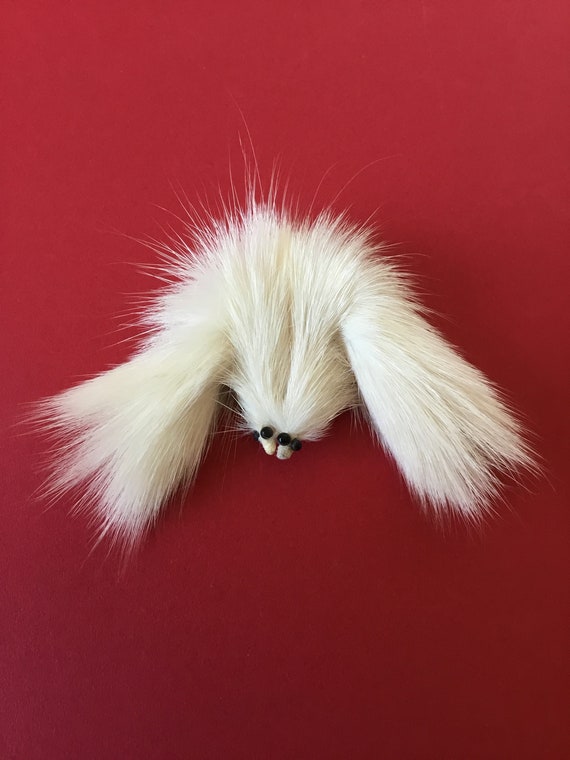 Vintage White Mink Fur Brooch, Two Miniature Foxe… - image 2