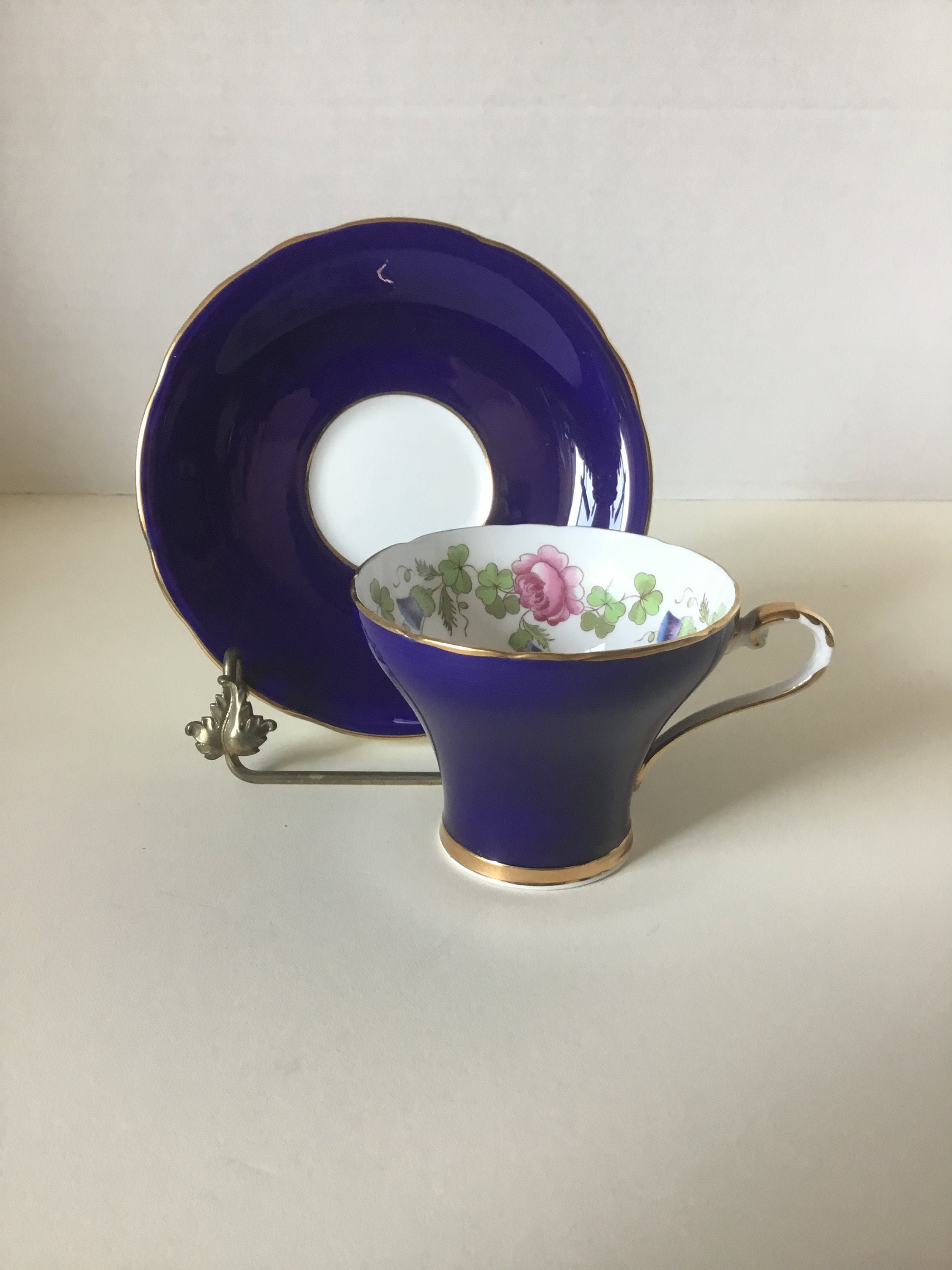 Sale-aynsley Cobalt Blue Corset Tea Cup & Saucer, Aynsley