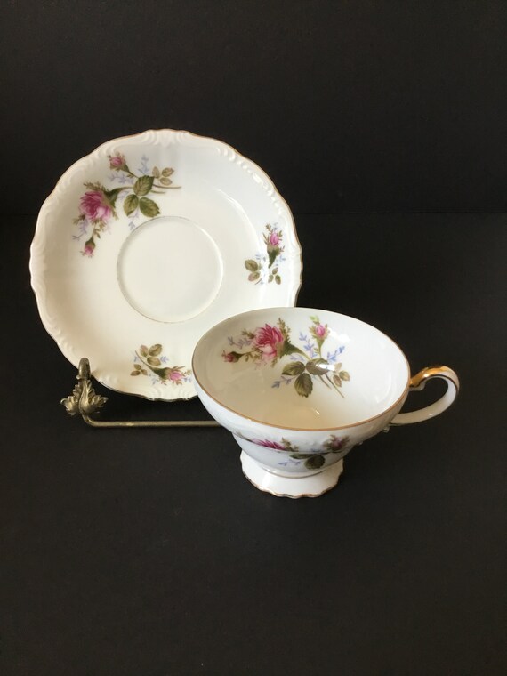 Aladdin Occupied Japan Moss Rose Tea Cup & Saucer, Aladdin Fine