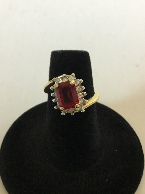 Vintage Ruby Red Cocktail Ring, Size 5 1/2, Faux … - image 2