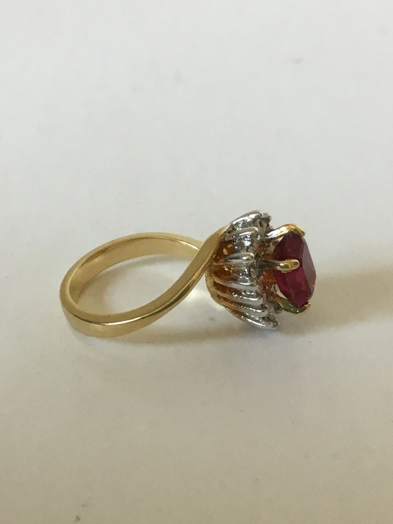 Vintage Ruby Red Cocktail Ring, Size 5 1/2, Faux … - image 3