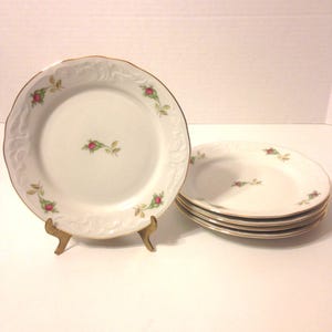 5-Vintage Menuet, Poland, Royal Vienna Collection, Set of 5 Salad Plates, Moss Rose, Rosebud Decorations, Raised Scroll Detail, Replacements