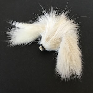 Vintage White Mink Fur Brooch, Two Miniature Foxes Brooch, 1950&#39;s Genuine Fur Jewelry, Mink Pin