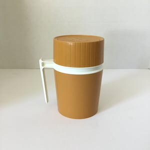 Vintage 1970&#39;s 6 1/2&quot; Thermos, Division of King Seeley, Harvest Gold Wide Mouth Vacuum Bottle, Hot/Cold Beverages, Picnic-Lunch-Camping