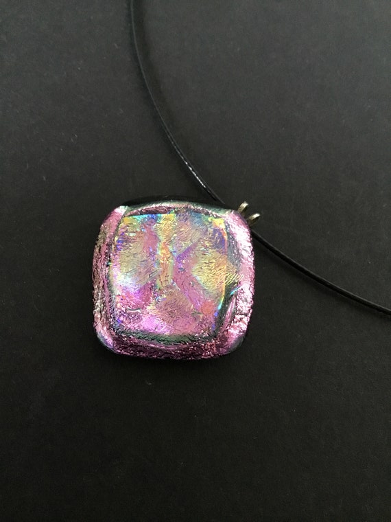 Dichroic Glass Necklace, Hidden Cross Pendant, Ar… - image 4