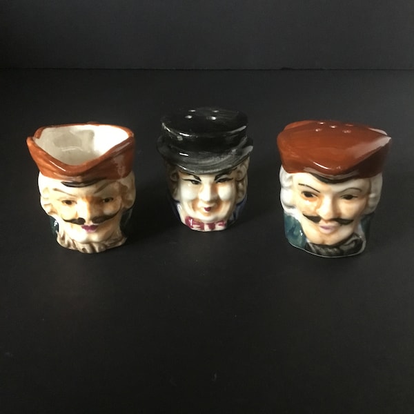 Vintage Miniature Toby Set of 3-Salt & Pepper Shakers plus Pitcher, Victoria Ceramics Made in Japan, 1950's Knick Knack's