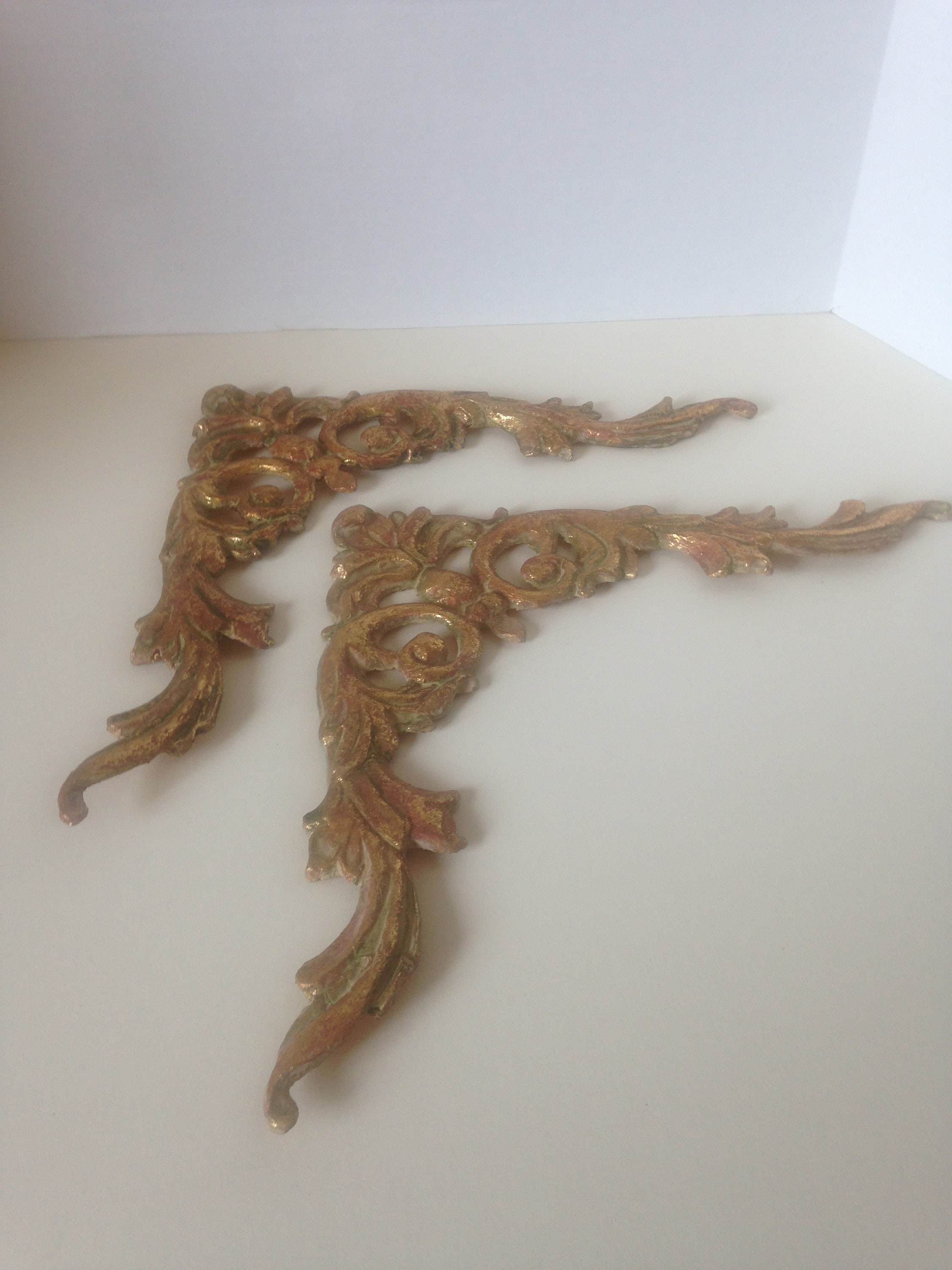 Set of 2 Paper Mache Gold Leaf Vintage Decorations C Scroll Etsy