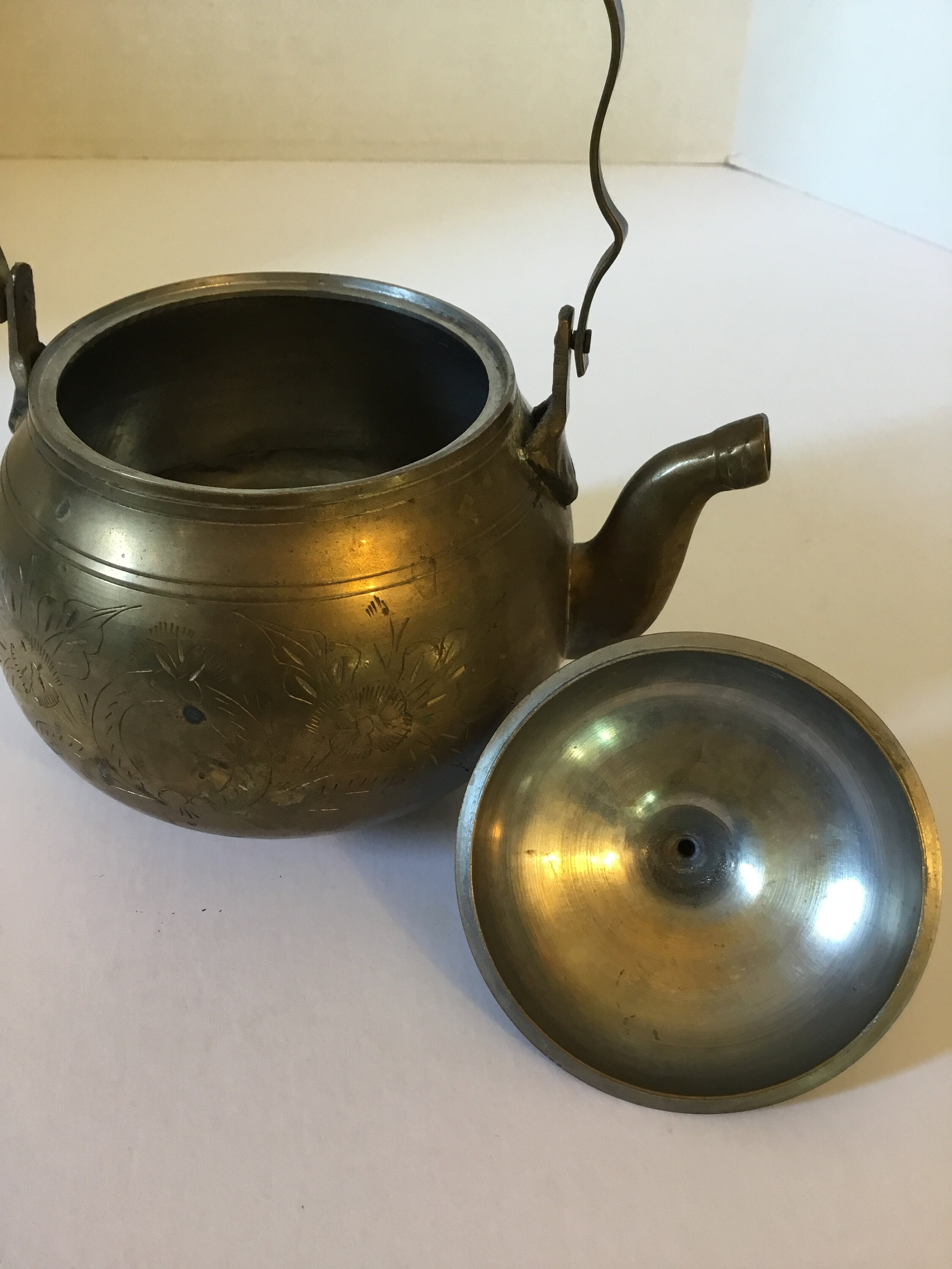 Vintage Etched Brass Teapot Hand Made in India Etched Center Etsy