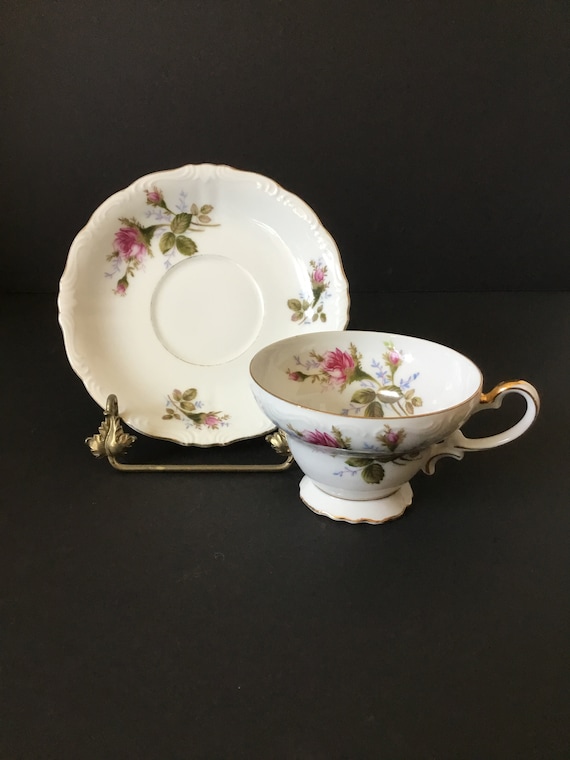 マニーローズ　ジャグ＆ソーサー Aladdin Occupied Japan Moss Rose Tea Cup & Saucer, Aladdin Fine
