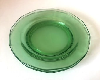 Fostoria 6" Fairfax Green (Line 2375) Set of 3 Bread Plates, Depression Glass USA 1927-1941, Fostoria Glass Company, Vaseline Fluorescent UV