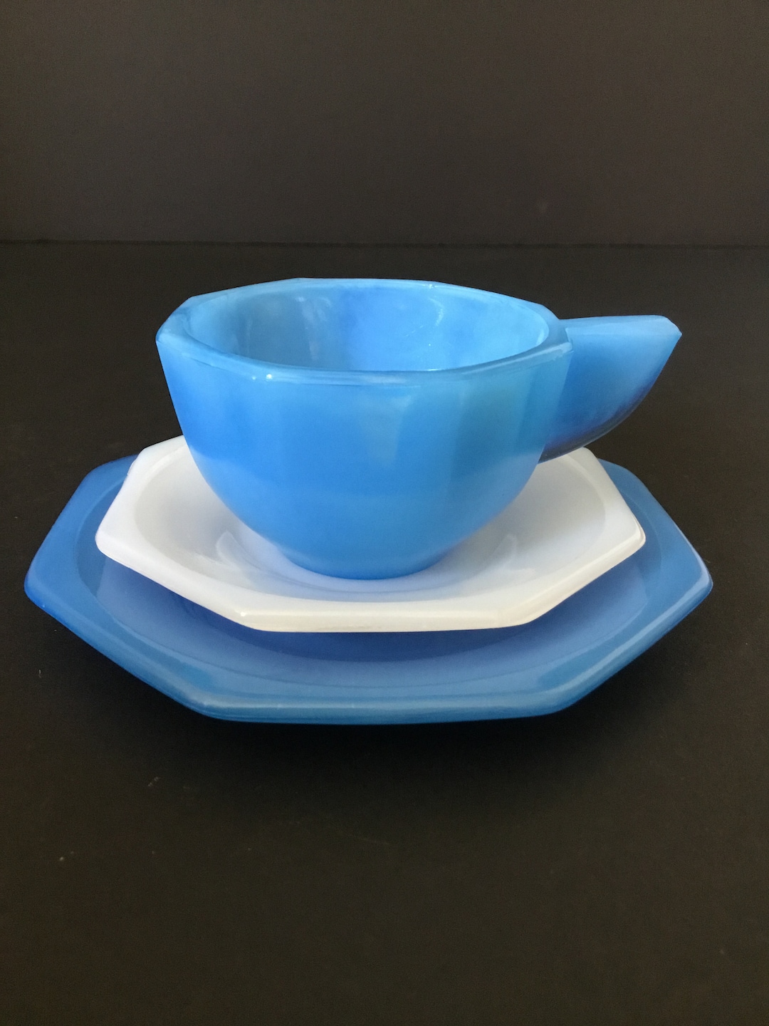 12 Pieces-4” LARGE Akro Agate Set, Octagonal Children's Dishes, Cup ...