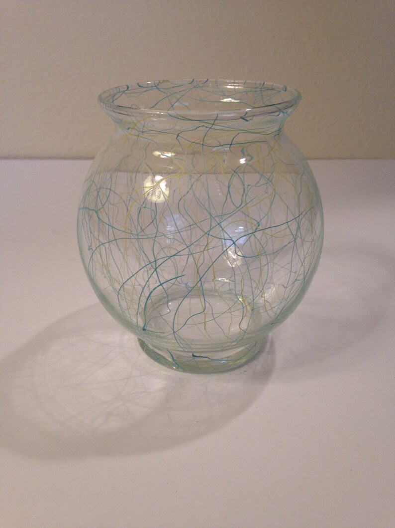 Clear Glass Fish Bowl Vase With Classic Drizzle Design by Etsy