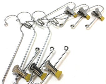 Vintage 1970s Chrome Hangers with Yellow Clips, Set of 3 Suit Skirt Pants Hangers