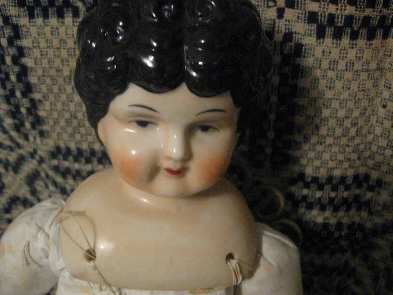 Porcelain Doll w/ Cloth Body Black hair 18 in tall 5 on image 0