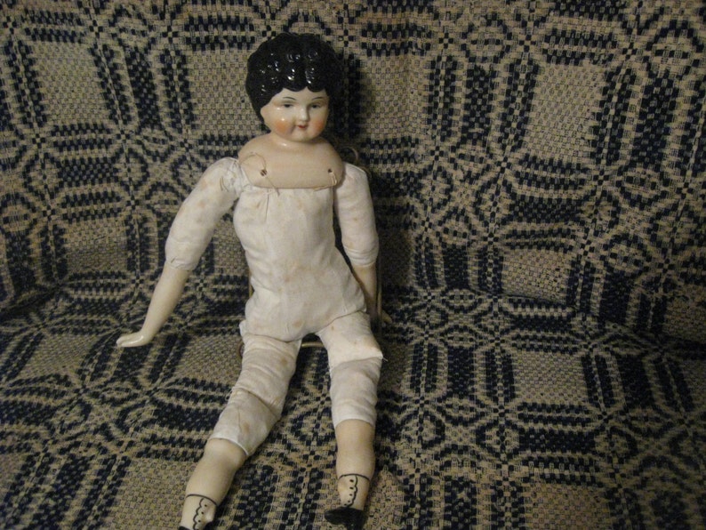 Porcelain Doll w/ Cloth Body Black hair 18 in tall 5 on image 1