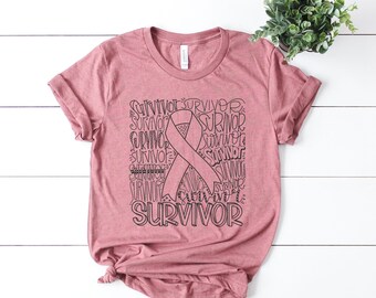 Cancer Survivor Typography T-shirt, Breast Cancer Awareness Tee, Support Gift for Her, Casual Shirt, October We Wear, Stronger Than Cancer