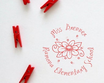 Custom Self Inking Flower Teacher Name Rubber Stamp |  Elementary Teacher Gift Stamper with Top Quality and Fast Shipping