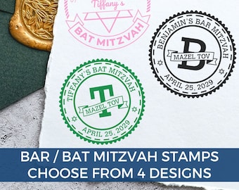 Custom Modern Bat & Bar Mitzvah RSVP Self-Inking Stamp