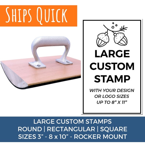 Large Custom Stamp with Customized Artwork or Logo, Business Packaging Stamps, Custom Made, Rocker Stamp Mount, Sizes 3", 4", 5", 6", 7", 8"