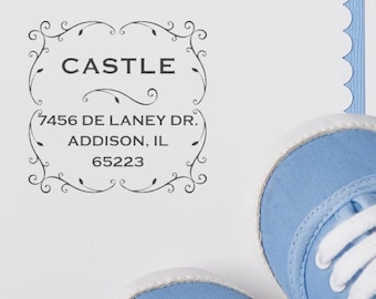 Custom Made Leaf Border Address Stamp | Personalized Stamp