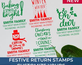 Christmas Stocking Address Wedding Stamp – Personalized Custom Self-Inking Return Address for Holiday Cards, Christmas Cards, Gift Tags