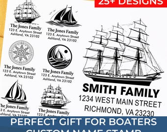 Custom Nautical Address Premium Quality Stamp Featuring Vintage Ship and Compass Rose – Ideal for Coastal Living & Sea Life Fans