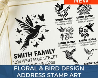 Custom Hummingbird Address Gift Ready Stamp Featuring Delicate Hummingbird & Floral Art – Ideal for Personalized Stationery and Gifts