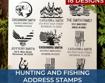 Outdoor-Themed Address Stamp, Personalized Address Stamps, Hunting Bass Fishing, Duck Hunting Styles, Personalized Fishing Stamp, USA