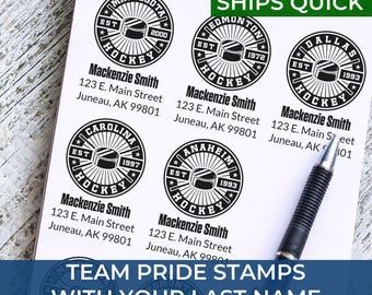 Hockey Player Gift Self-Inking Stamp – Personalized Return Address Stamp with Hockey Icon and Name for Envelopes and Cards