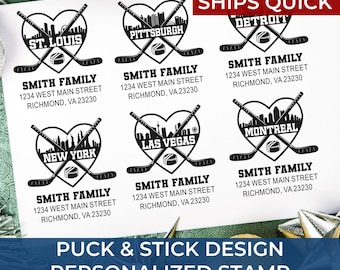 Hockey Coach Thank Premium Quality You Gift – Custom Return Address Stamp Featuring Hockey Sticks & Family Name for Team Support