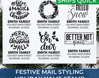 Self-Inking Christmas Tree Unique Address Stamp – Personalized Custom Return Address for Holiday Cards, Christmas Cards, Envelopes, Gift