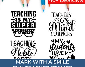 Classroom Scrapbooking Stamps Heirloom Quality for Teachers – Apple, Book & Motivational Phrases for Grading, Cards and Crafting
