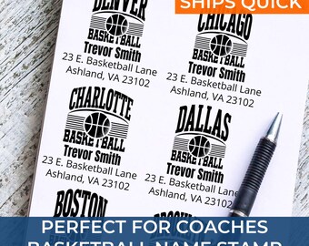 Basketball Coach & Self-Inking Team Address Stamp with Hoop and Ball Motif – Unique Gift for Coaches, Players, and Basketball Supporters
