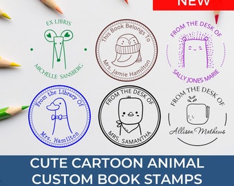 Customized Kids Book Stamp, Animal Themed Stamps, Cartoon Animal Stamper, Personalized Gift Idea, Gifts for Teachers, Custom Book Lover Gift