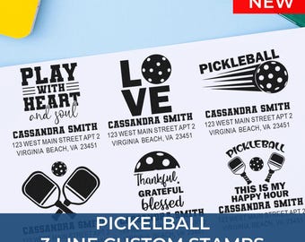 Pickleball Custom Stamp, 3 Line Personalized Name Address Stamp, Self Inking Return Address Stamp, Pickleball Gift for Players