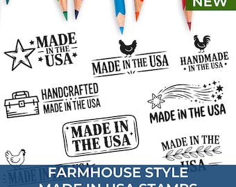 Farmhouse Made in USA Stamp Rustic Branding Custom Logo for Handmade Business Packaging Personalized Craft Tool