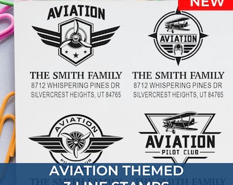 Custom Aviation Stamp, 3 Line Personalized Pilot Address Stamp, Airplane Return Address Stamp, Self Inking or Rubber Stamp, Gift