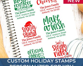 Custom Holiday Address Premium Quality Stamp – Christmas Return Address, Personalized Family Name, Self-Inking Stamp for Holiday Cards