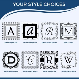 Wood monogram stamp options for wedding invitation stamp or initials gift stamp. Choose from various styles featuring initials monogram designs, perfect for personalizing your special occasions.
