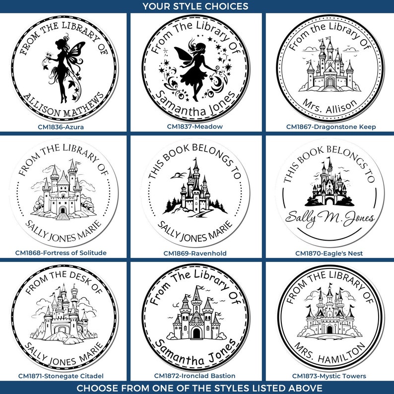 Whimsical design bookplates featuring creative crafts and enchanting library decor. Personalize your library with these whimsical crafts, showcasing unique styles like castles and fairies. Perfect for adding charm to your book collection.