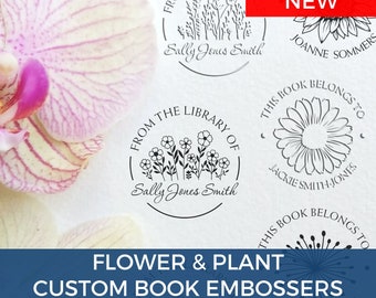 Personalized Book Stamps & Embosser Seals- Botanical Stamps